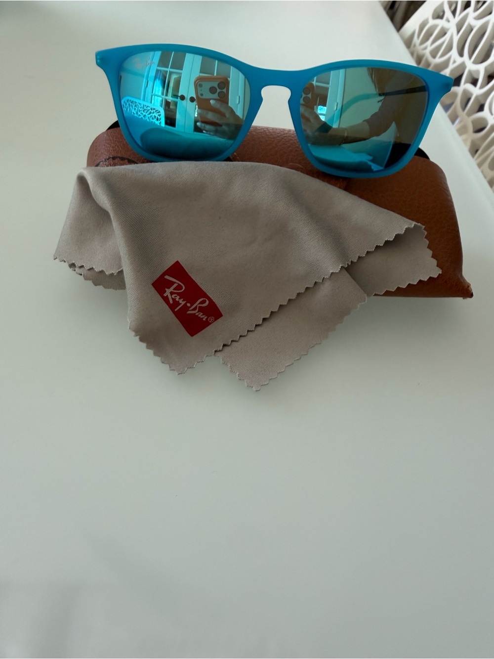 Youth Ray-Ban Turquoise Frame with Blue Mirrored Lenses Sunglasses